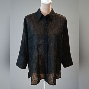 Apparenza Mesh Embroidered Womans Black Blouse 1x Plus Whimsygoth Gothic